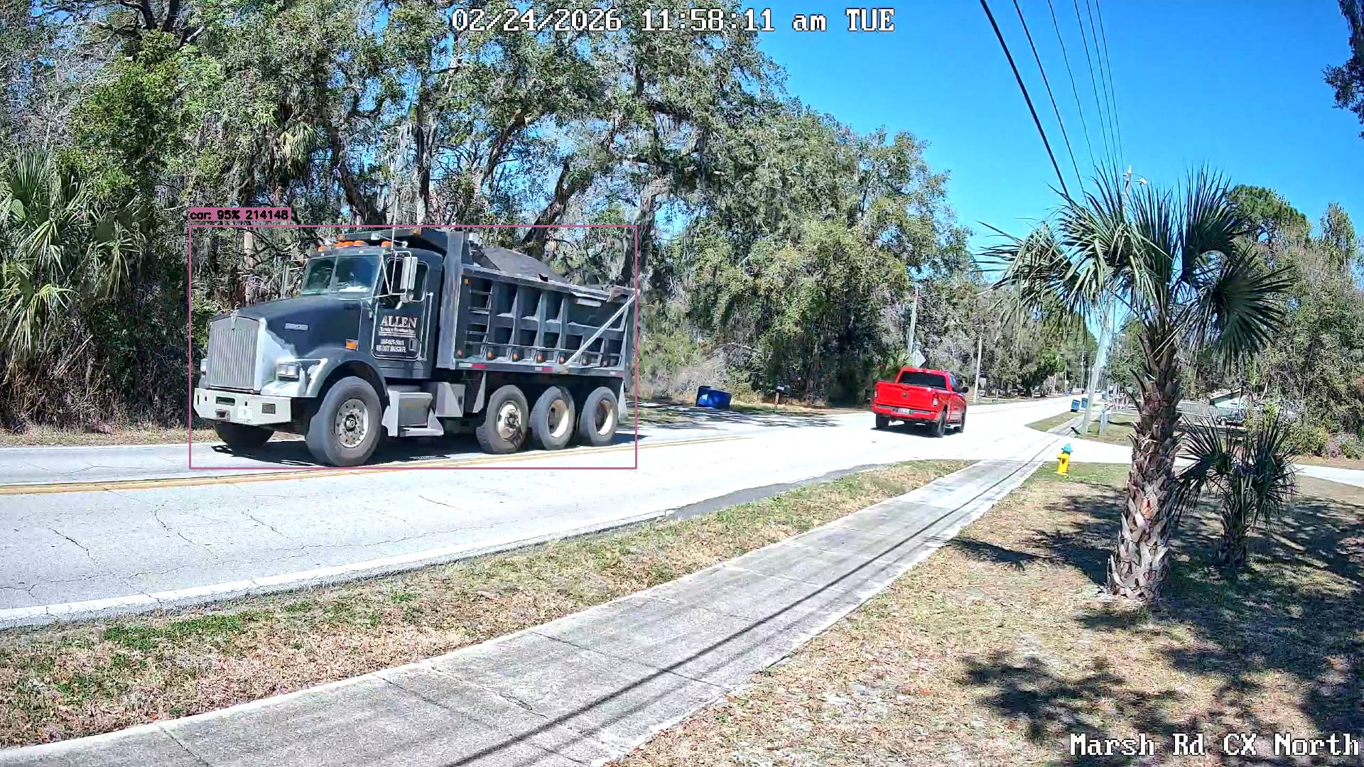 Allen heavy hauler over yellow center line on Marsh Road